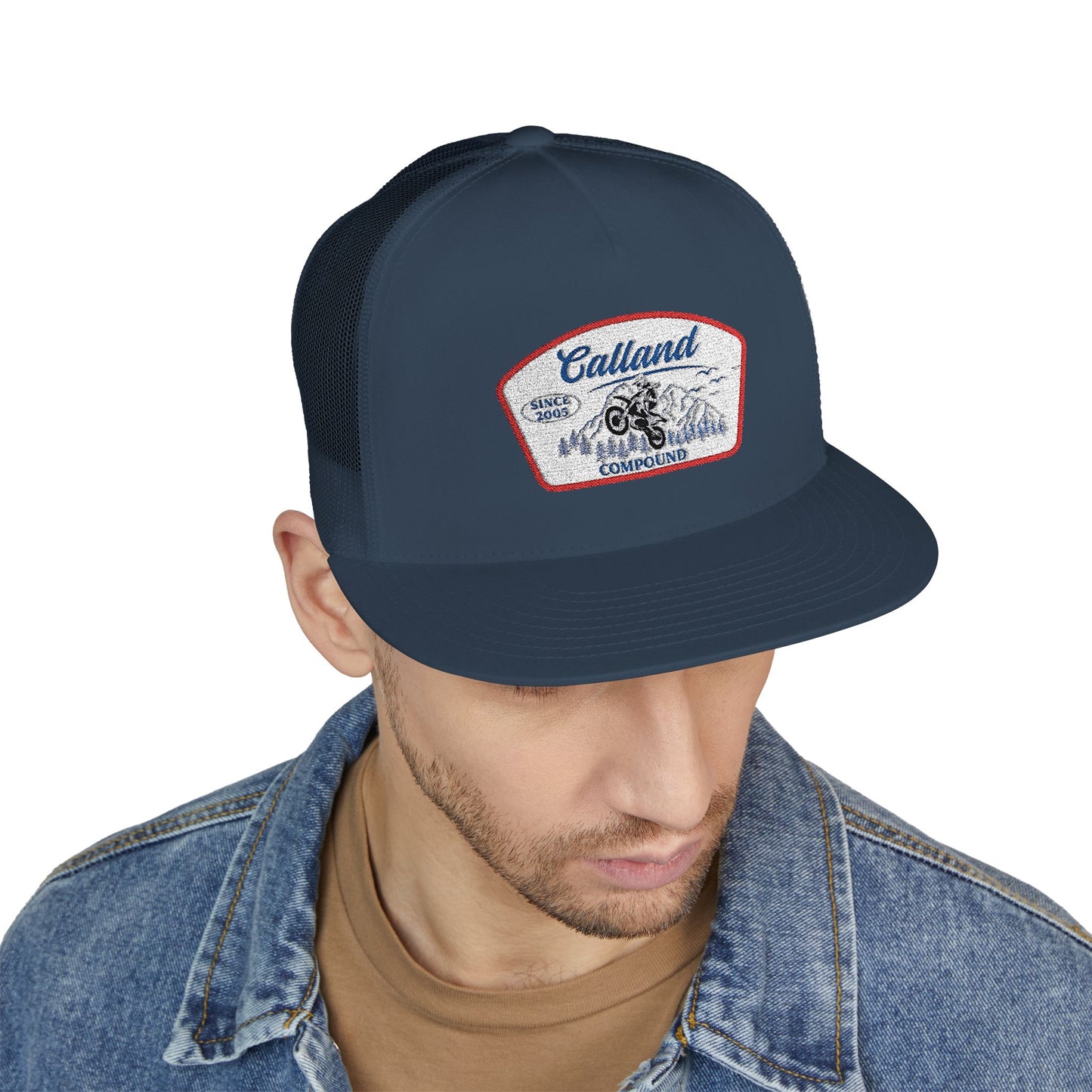Calland Compound Snap Back Flat Bill Trucker Cap - Embroidered