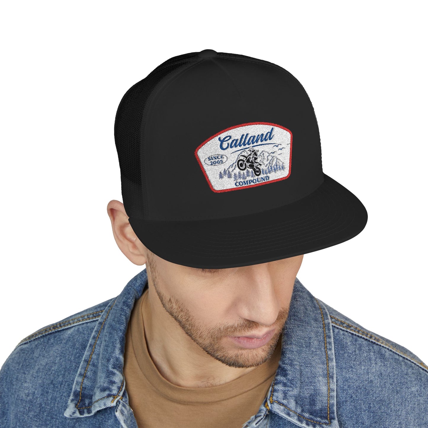 Calland Compound Snap Back Flat Bill Trucker Cap - Embroidered