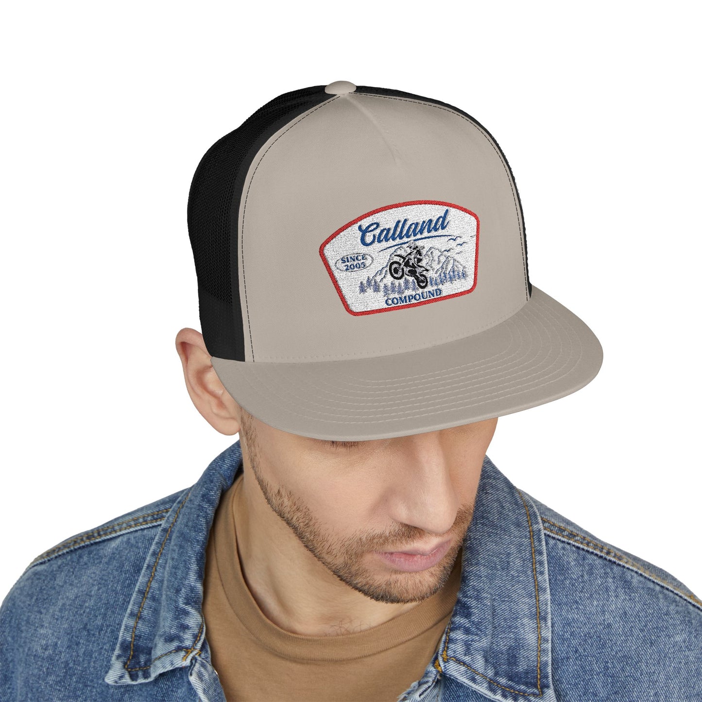 Calland Compound Snap Back Flat Bill Trucker Cap - Embroidered
