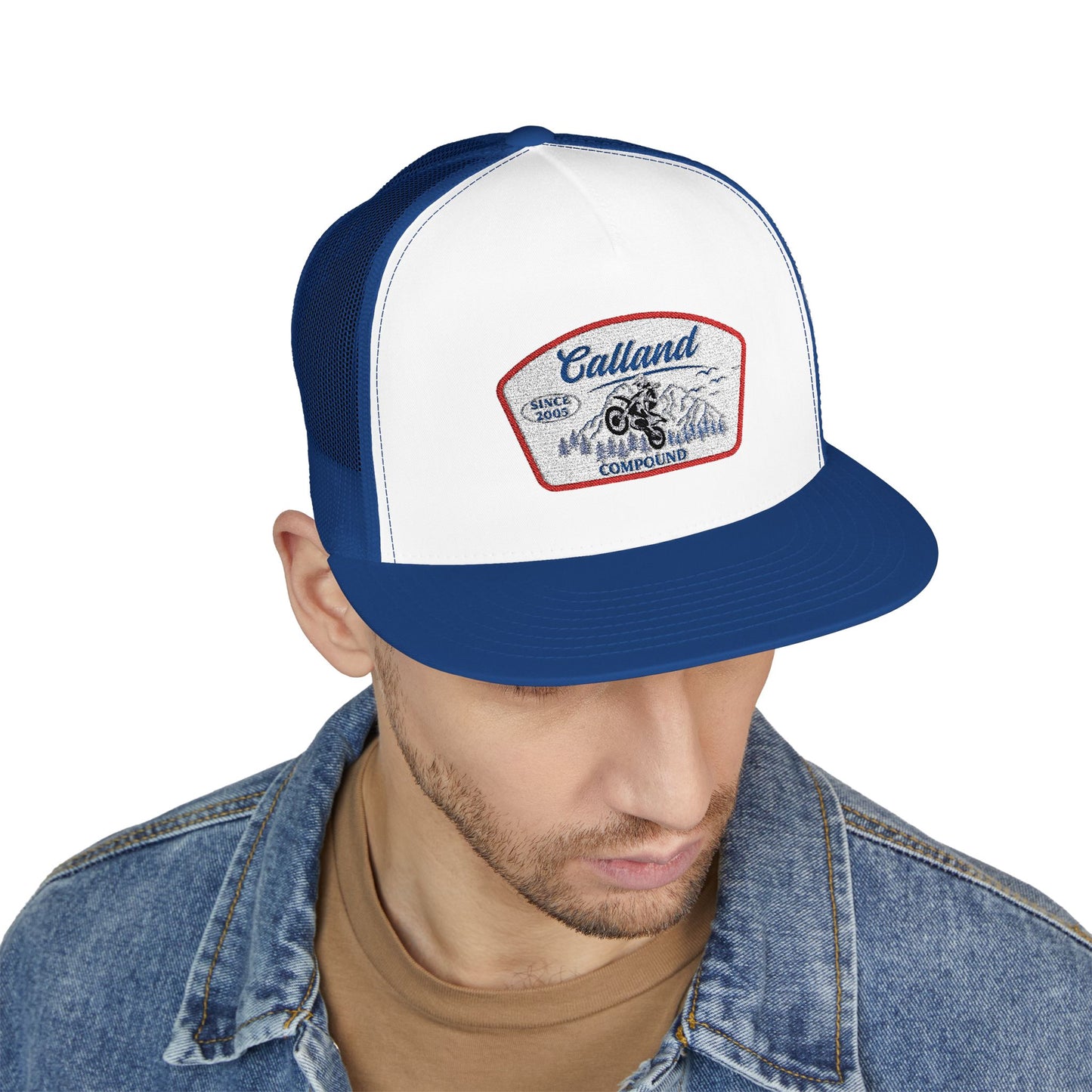 Calland Compound Snap Back Flat Bill Trucker Cap - Embroidered
