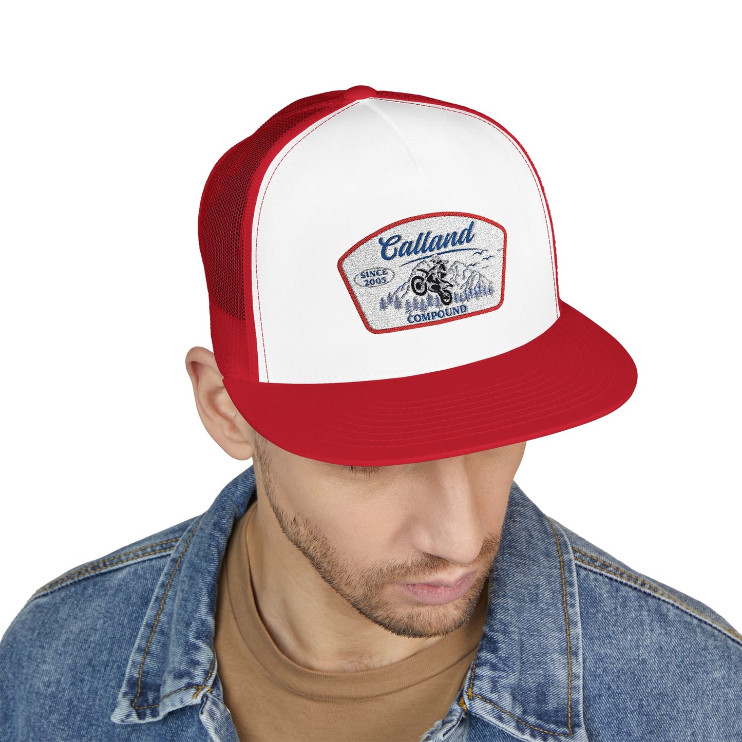 Calland Compound Snap Back Flat Bill Trucker Cap - Embroidered