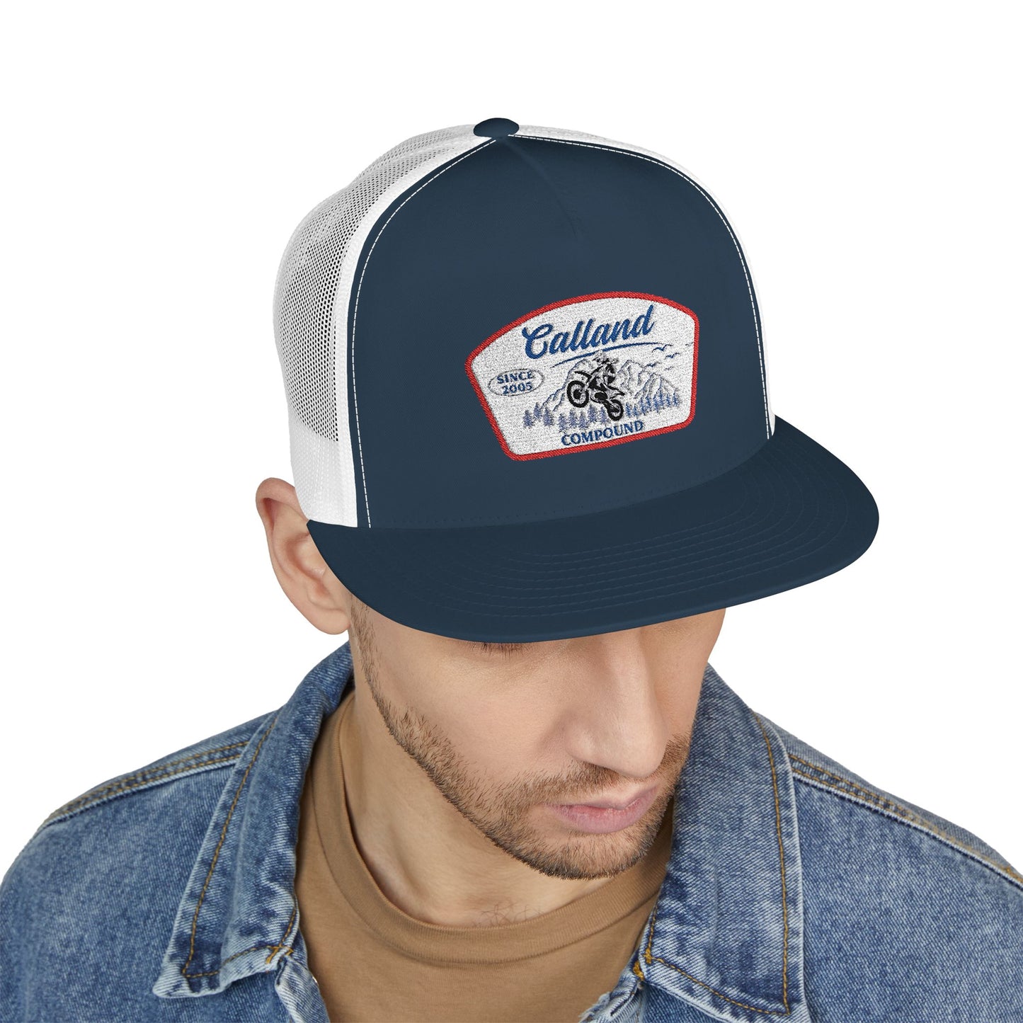 Calland Compound Snap Back Flat Bill Trucker Cap - Embroidered