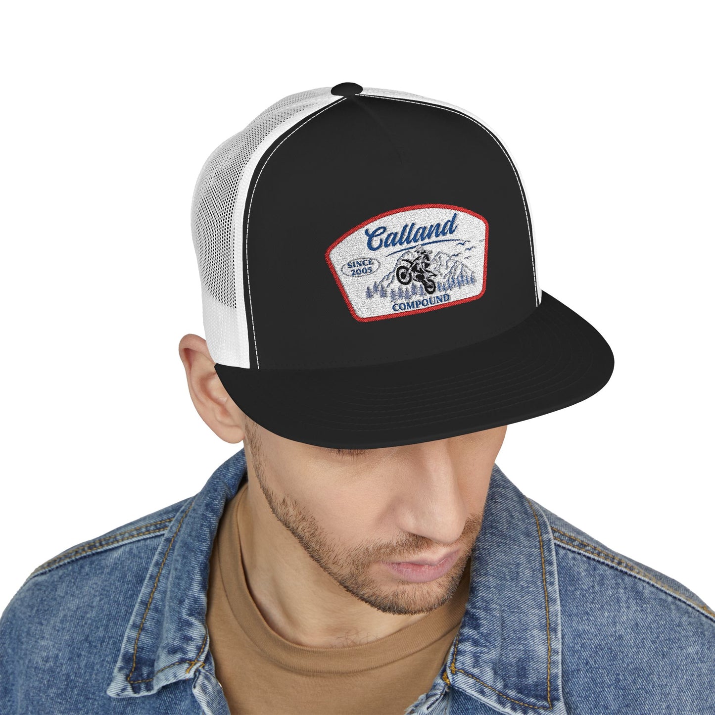 Calland Compound Snap Back Flat Bill Trucker Cap - Embroidered