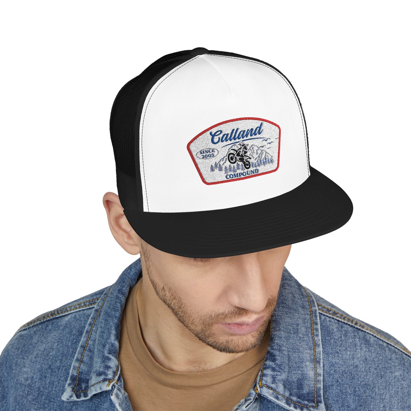 Calland Compound Snap Back Flat Bill Trucker Cap - Embroidered
