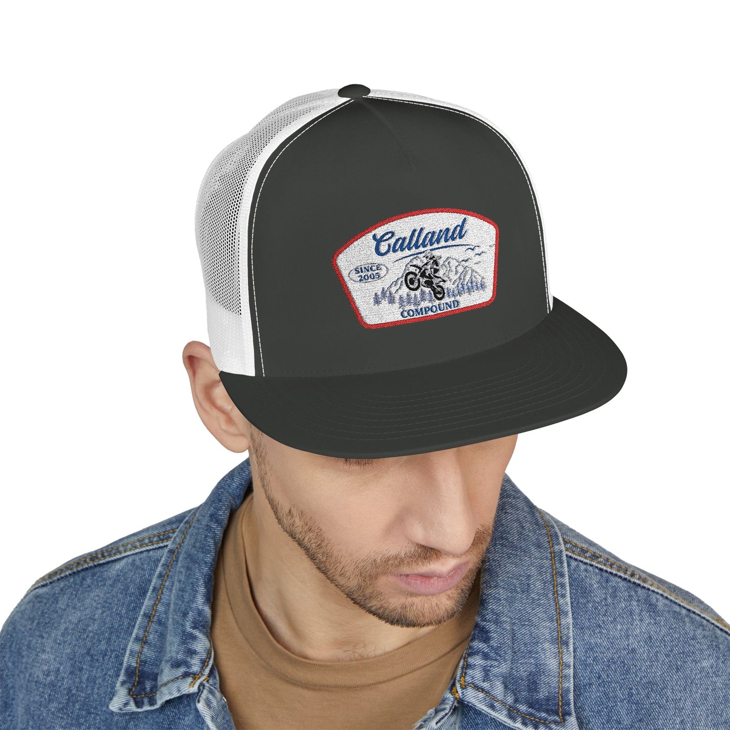 Calland Compound Snap Back Flat Bill Trucker Cap - Embroidered